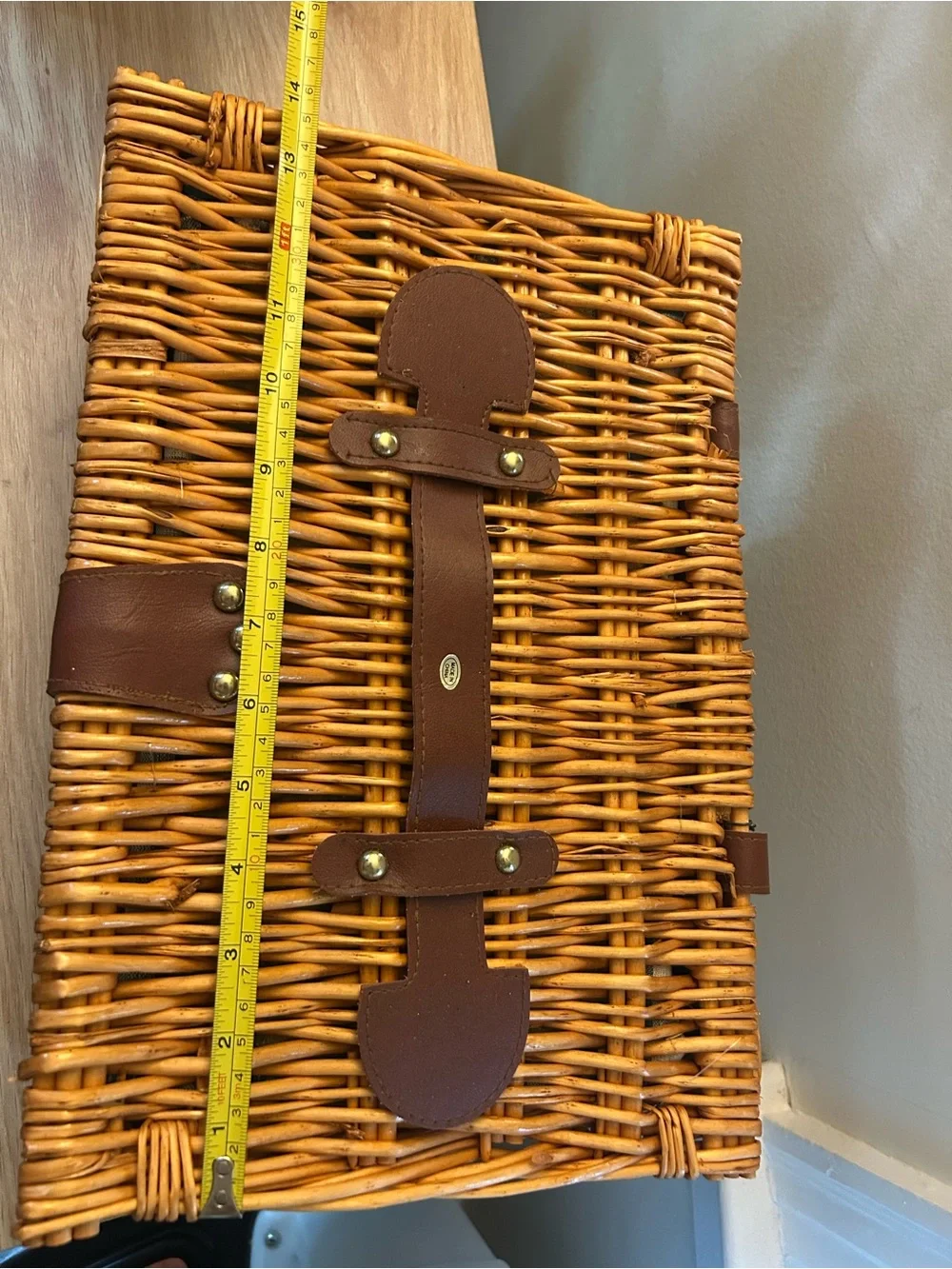 Woven Rattan Picnic Basket with Green Check Lining